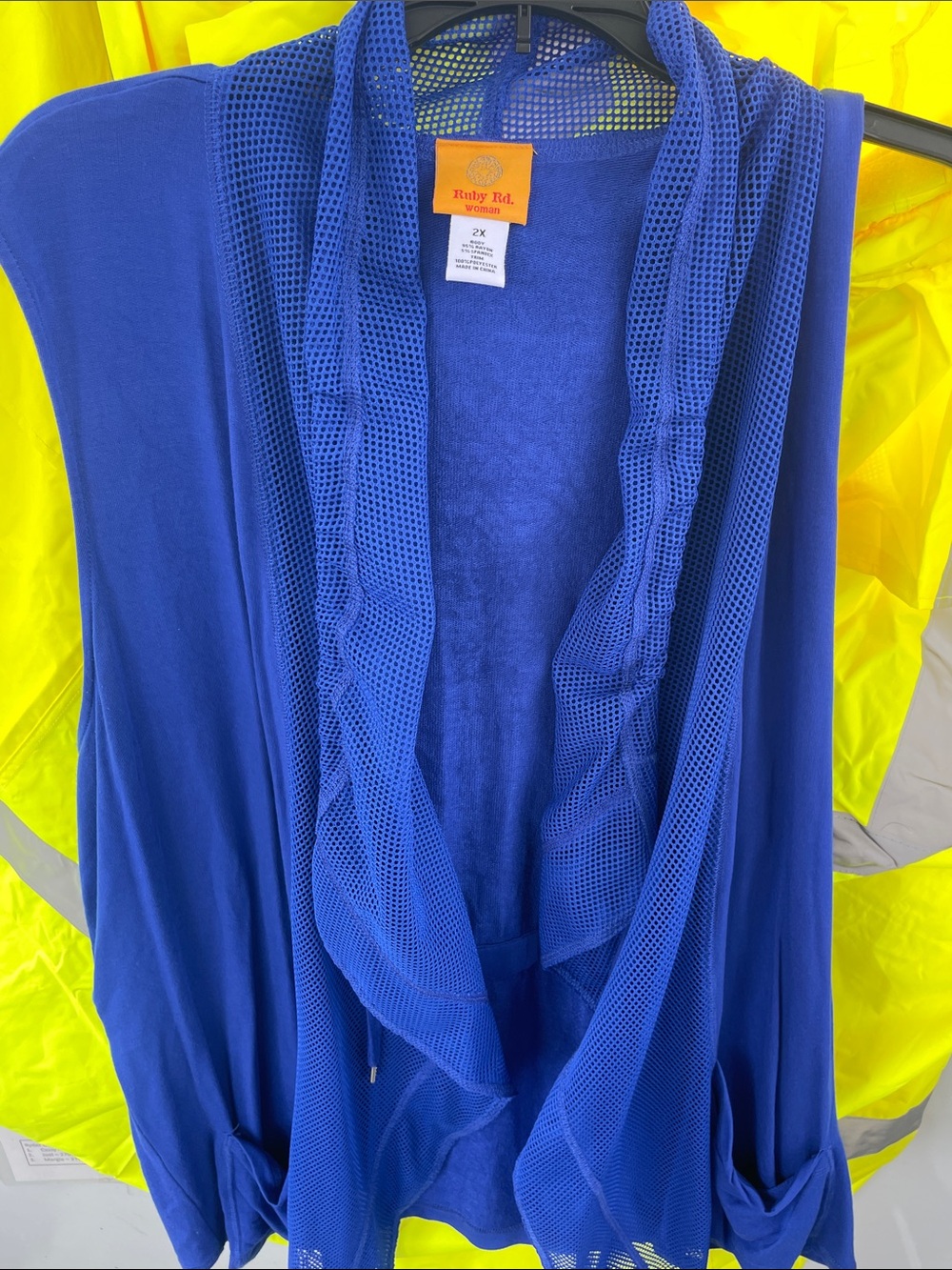Ruby Rd. Women's Royal Blue Open-Front Mesh-Trim Cardigan 2X